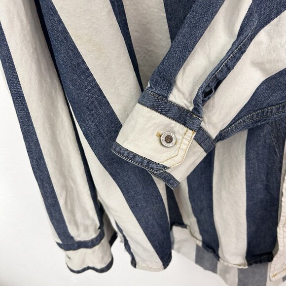 Levi’s Silver Tab Shirt Men’s Blue Denim Striped Long Sleeve Oversized Size L - Picture 4 of 11